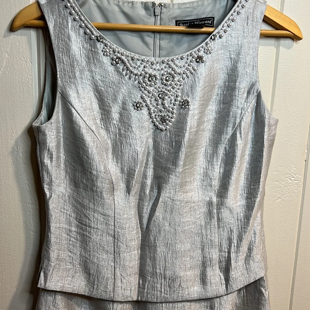 Jessica Howard Silver Dress w Beadwork - Picture 2 of 8